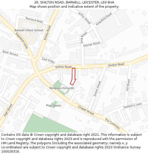 26, SHILTON ROAD, BARWELL, LEICESTER, LE9 8HA: Location map and indicative extent of plot