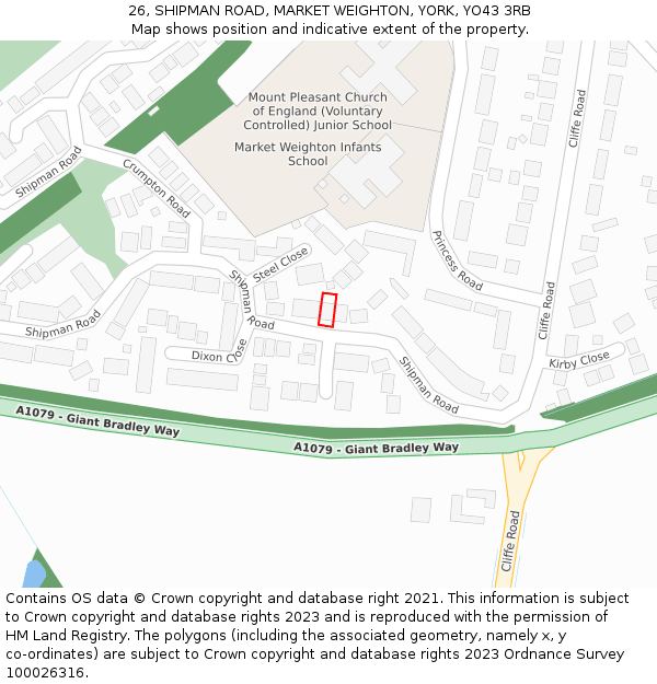 26, SHIPMAN ROAD, MARKET WEIGHTON, YORK, YO43 3RB: Location map and indicative extent of plot