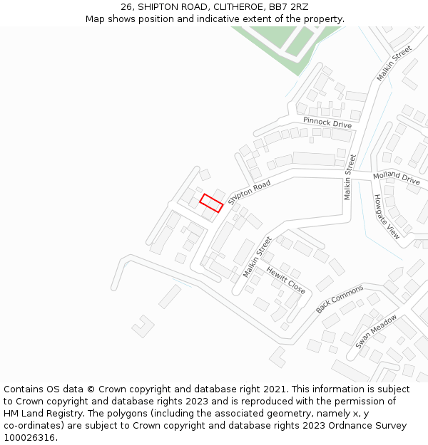 26, SHIPTON ROAD, CLITHEROE, BB7 2RZ: Location map and indicative extent of plot