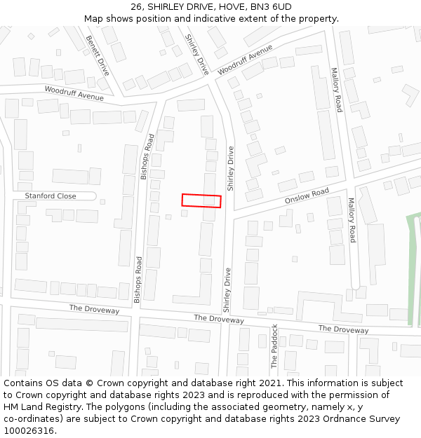 26, SHIRLEY DRIVE, HOVE, BN3 6UD: Location map and indicative extent of plot