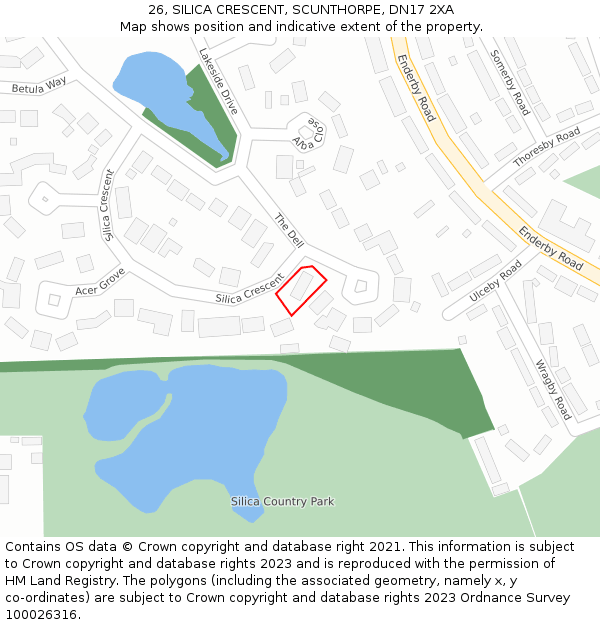 26, SILICA CRESCENT, SCUNTHORPE, DN17 2XA: Location map and indicative extent of plot