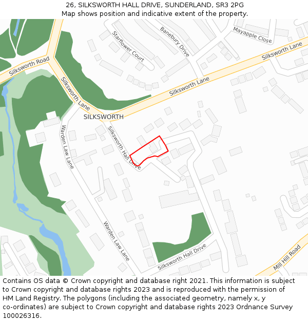 26, SILKSWORTH HALL DRIVE, SUNDERLAND, SR3 2PG: Location map and indicative extent of plot