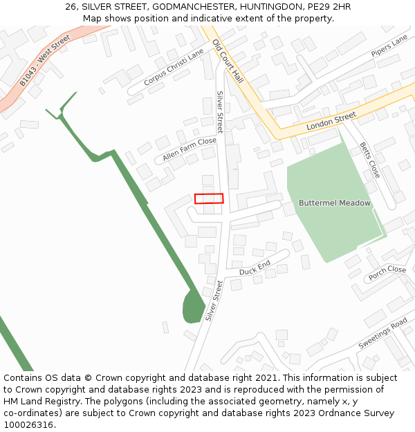 26, SILVER STREET, GODMANCHESTER, HUNTINGDON, PE29 2HR: Location map and indicative extent of plot