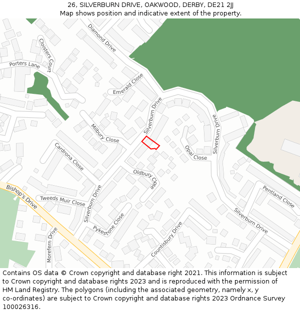26, SILVERBURN DRIVE, OAKWOOD, DERBY, DE21 2JJ: Location map and indicative extent of plot