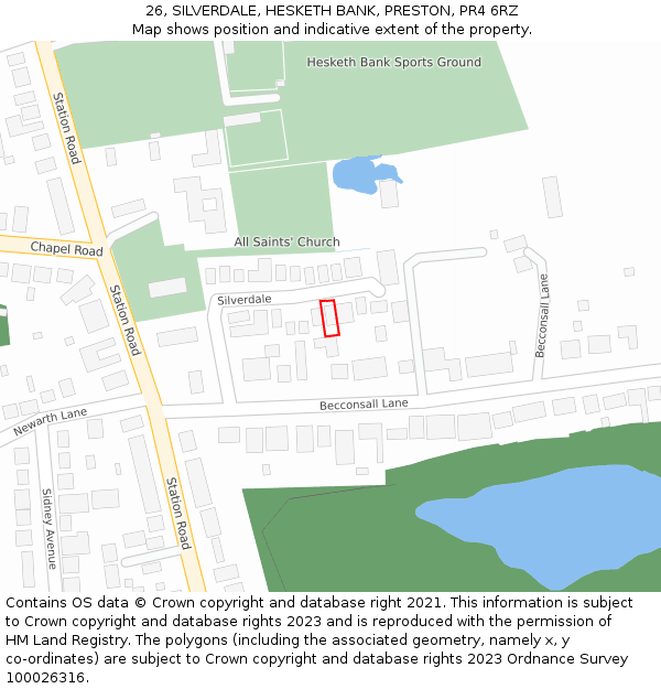 26, SILVERDALE, HESKETH BANK, PRESTON, PR4 6RZ: Location map and indicative extent of plot