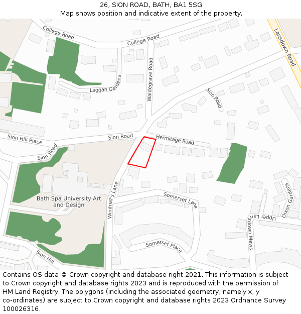 26, SION ROAD, BATH, BA1 5SG: Location map and indicative extent of plot