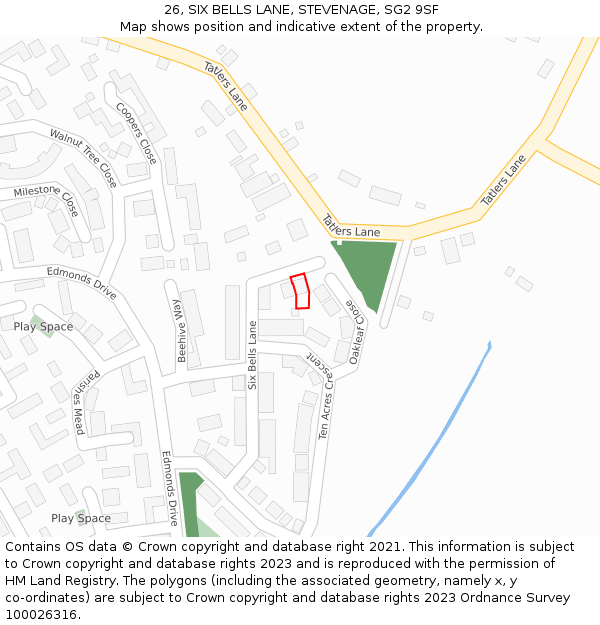26, SIX BELLS LANE, STEVENAGE, SG2 9SF: Location map and indicative extent of plot