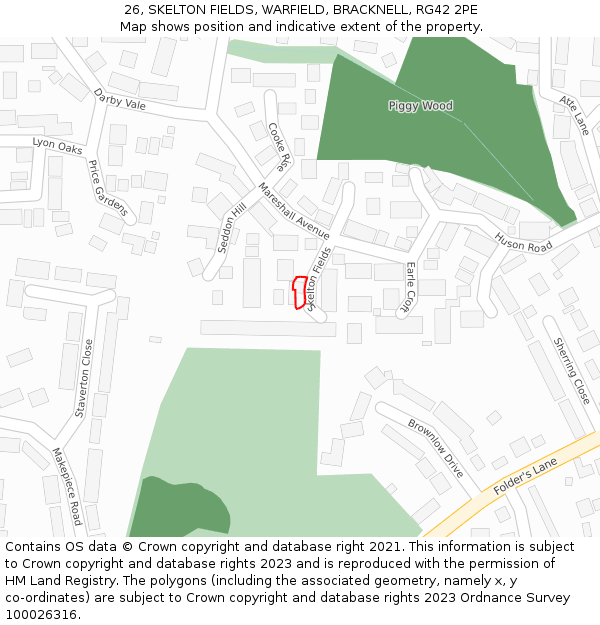 26, SKELTON FIELDS, WARFIELD, BRACKNELL, RG42 2PE: Location map and indicative extent of plot