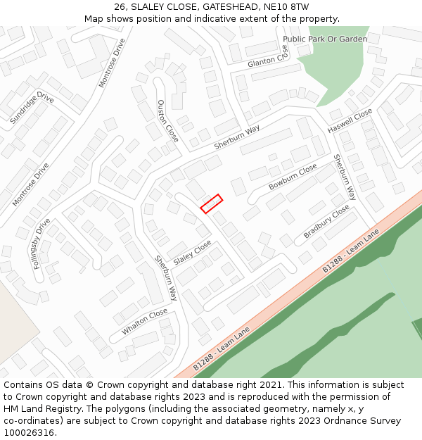 26, SLALEY CLOSE, GATESHEAD, NE10 8TW: Location map and indicative extent of plot