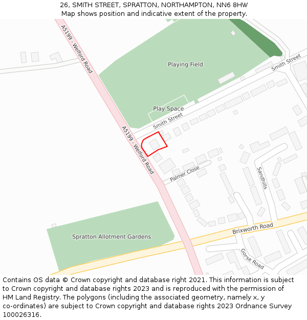 26, SMITH STREET, SPRATTON, NORTHAMPTON, NN6 8HW: Location map and indicative extent of plot