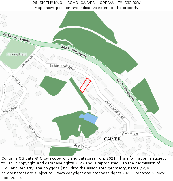 26, SMITHY KNOLL ROAD, CALVER, HOPE VALLEY, S32 3XW: Location map and indicative extent of plot