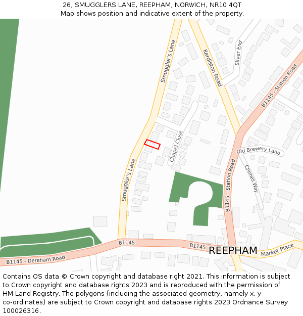 26, SMUGGLERS LANE, REEPHAM, NORWICH, NR10 4QT: Location map and indicative extent of plot