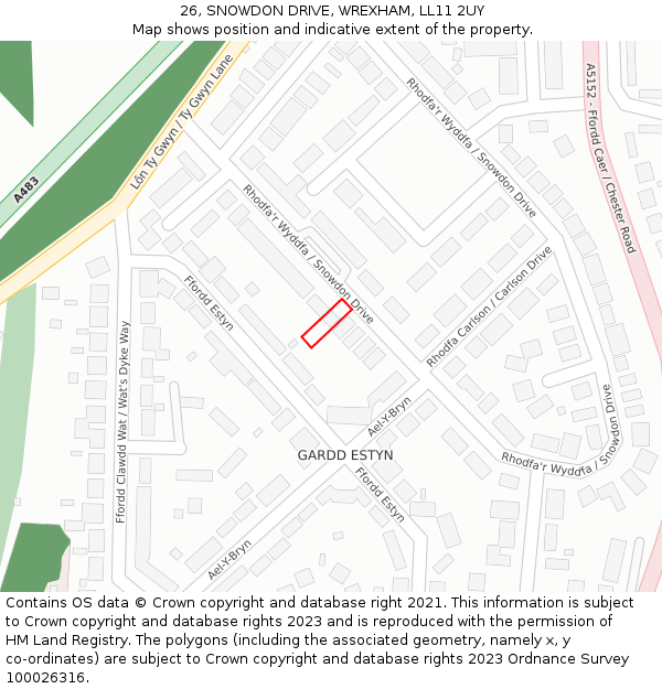 26, SNOWDON DRIVE, WREXHAM, LL11 2UY: Location map and indicative extent of plot