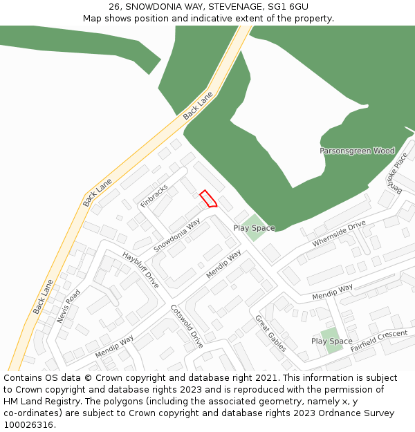 26, SNOWDONIA WAY, STEVENAGE, SG1 6GU: Location map and indicative extent of plot