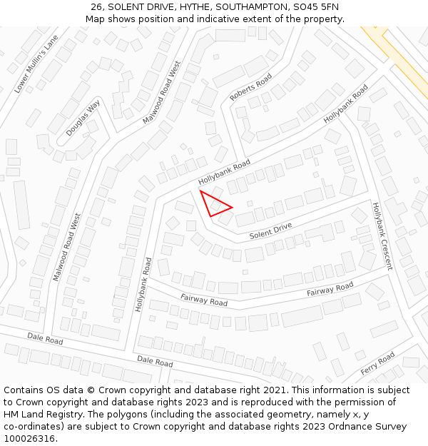 26, SOLENT DRIVE, HYTHE, SOUTHAMPTON, SO45 5FN: Location map and indicative extent of plot