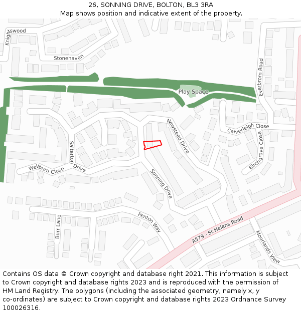 26, SONNING DRIVE, BOLTON, BL3 3RA: Location map and indicative extent of plot