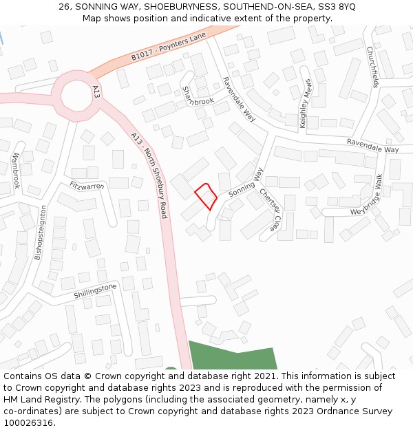 26, SONNING WAY, SHOEBURYNESS, SOUTHEND-ON-SEA, SS3 8YQ: Location map and indicative extent of plot