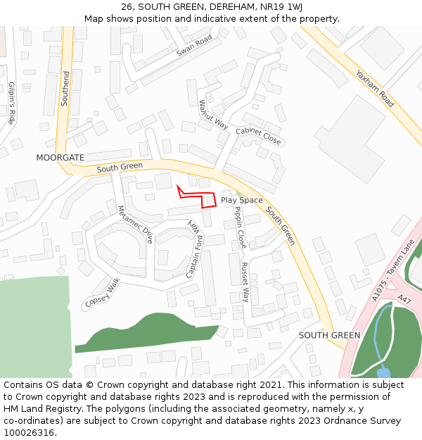 26, SOUTH GREEN, DEREHAM, NR19 1WJ: Location map and indicative extent of plot