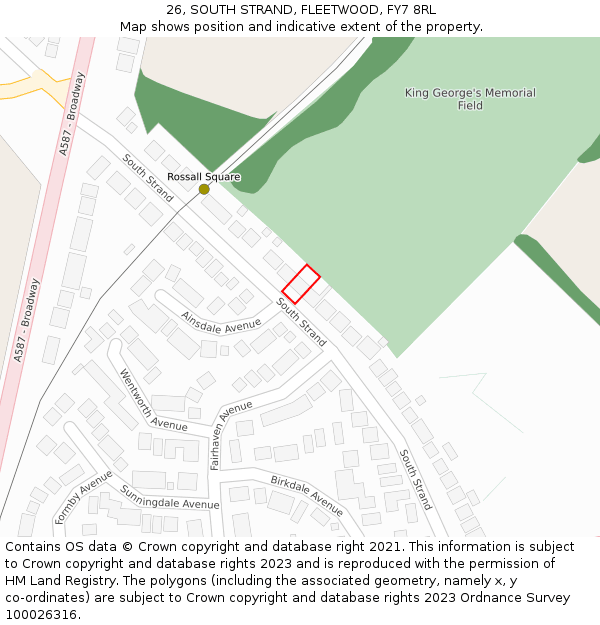 26, SOUTH STRAND, FLEETWOOD, FY7 8RL: Location map and indicative extent of plot