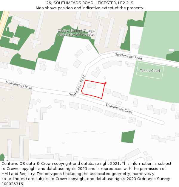 26, SOUTHMEADS ROAD, LEICESTER, LE2 2LS: Location map and indicative extent of plot