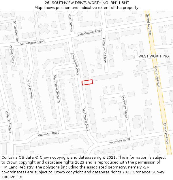 26, SOUTHVIEW DRIVE, WORTHING, BN11 5HT: Location map and indicative extent of plot