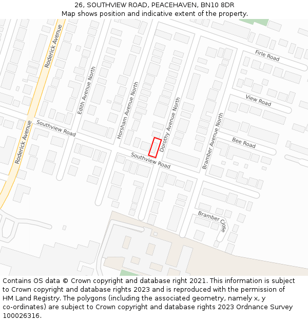 26, SOUTHVIEW ROAD, PEACEHAVEN, BN10 8DR: Location map and indicative extent of plot