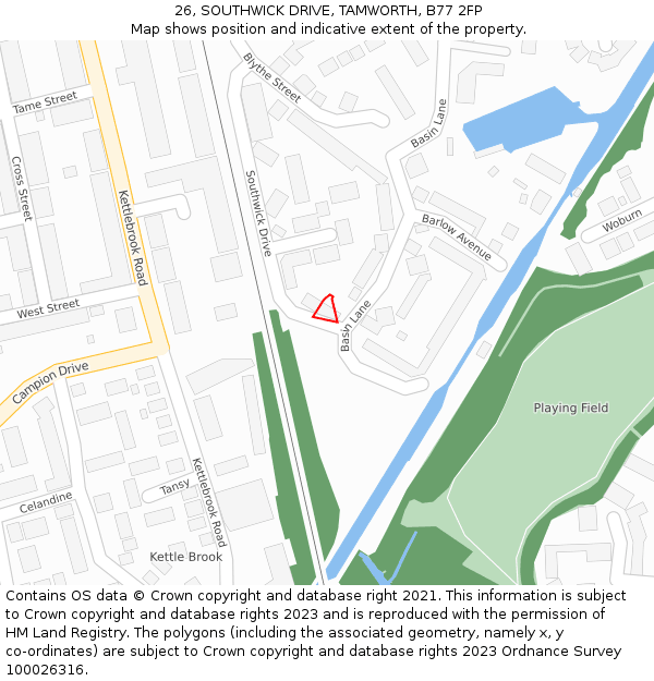 26, SOUTHWICK DRIVE, TAMWORTH, B77 2FP: Location map and indicative extent of plot