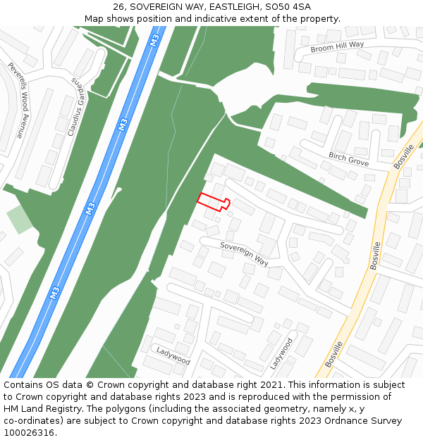 26, SOVEREIGN WAY, EASTLEIGH, SO50 4SA: Location map and indicative extent of plot