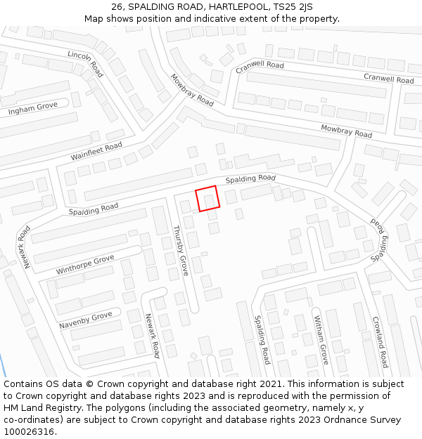 26, SPALDING ROAD, HARTLEPOOL, TS25 2JS: Location map and indicative extent of plot