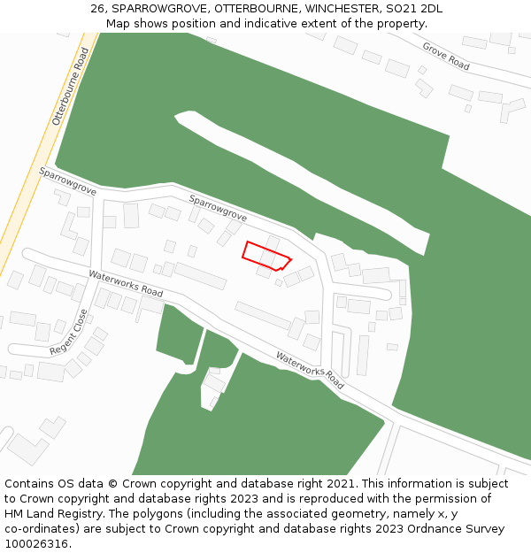 26, SPARROWGROVE, OTTERBOURNE, WINCHESTER, SO21 2DL: Location map and indicative extent of plot