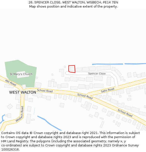 26, SPENCER CLOSE, WEST WALTON, WISBECH, PE14 7EN: Location map and indicative extent of plot