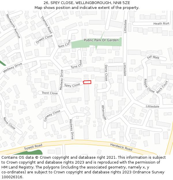 26, SPEY CLOSE, WELLINGBOROUGH, NN8 5ZE: Location map and indicative extent of plot