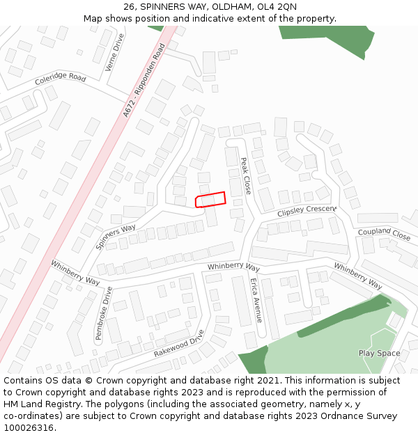 26, SPINNERS WAY, OLDHAM, OL4 2QN: Location map and indicative extent of plot