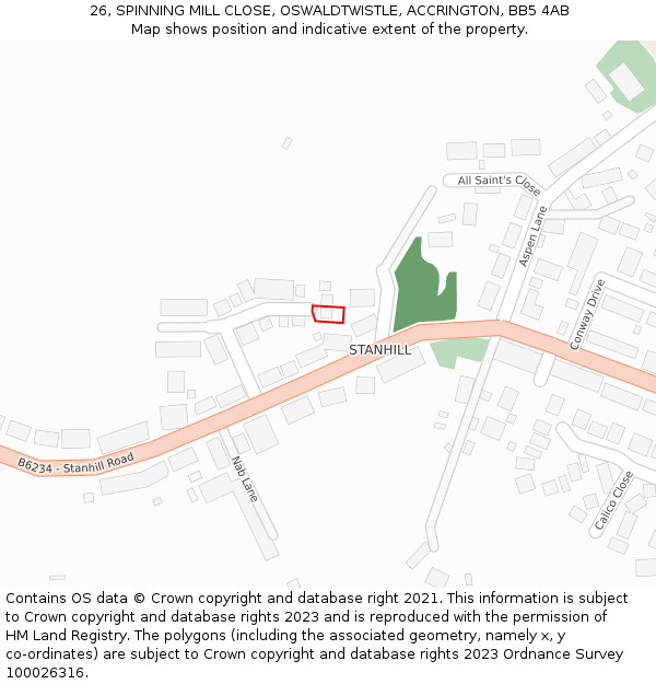 26, SPINNING MILL CLOSE, OSWALDTWISTLE, ACCRINGTON, BB5 4AB: Location map and indicative extent of plot