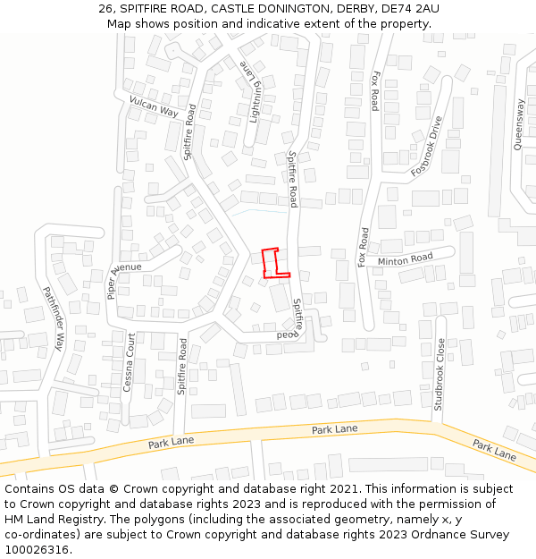 26, SPITFIRE ROAD, CASTLE DONINGTON, DERBY, DE74 2AU: Location map and indicative extent of plot