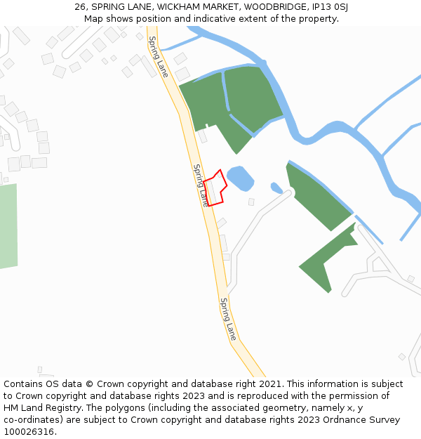 26, SPRING LANE, WICKHAM MARKET, WOODBRIDGE, IP13 0SJ: Location map and indicative extent of plot