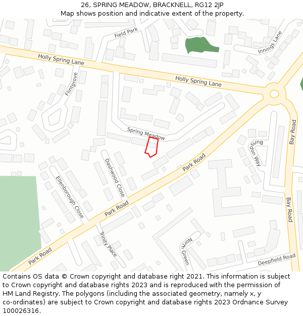 26, SPRING MEADOW, BRACKNELL, RG12 2JP: Location map and indicative extent of plot