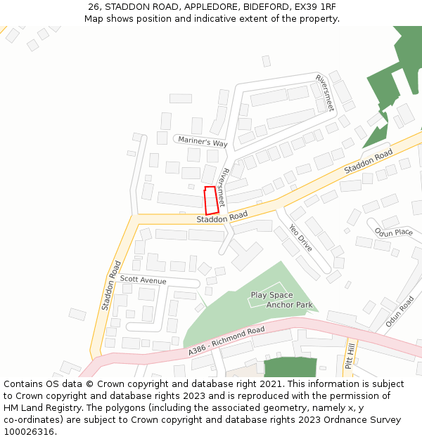 26, STADDON ROAD, APPLEDORE, BIDEFORD, EX39 1RF: Location map and indicative extent of plot