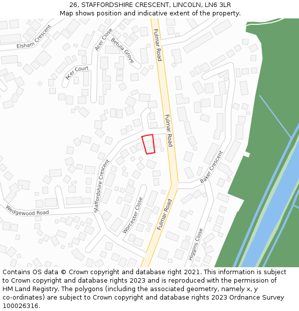 26, STAFFORDSHIRE CRESCENT, LINCOLN, LN6 3LR: Location map and indicative extent of plot