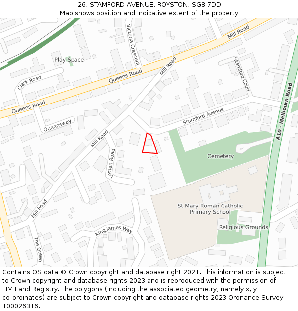 26, STAMFORD AVENUE, ROYSTON, SG8 7DD: Location map and indicative extent of plot