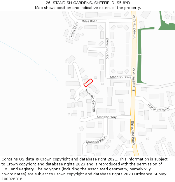 26, STANDISH GARDENS, SHEFFIELD, S5 8YD: Location map and indicative extent of plot