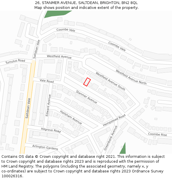 26, STANMER AVENUE, SALTDEAN, BRIGHTON, BN2 8QL: Location map and indicative extent of plot