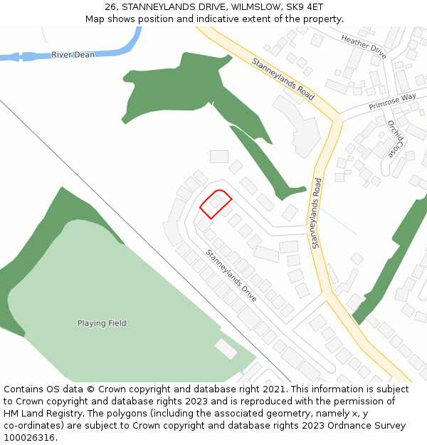 26, STANNEYLANDS DRIVE, WILMSLOW, SK9 4ET: Location map and indicative extent of plot