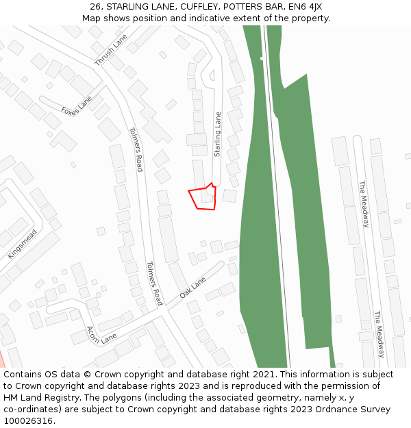 26, STARLING LANE, CUFFLEY, POTTERS BAR, EN6 4JX: Location map and indicative extent of plot