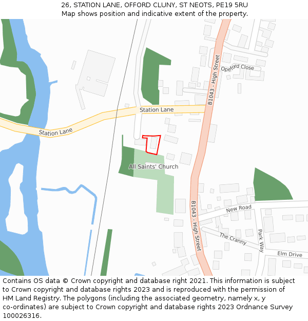26, STATION LANE, OFFORD CLUNY, ST NEOTS, PE19 5RU: Location map and indicative extent of plot