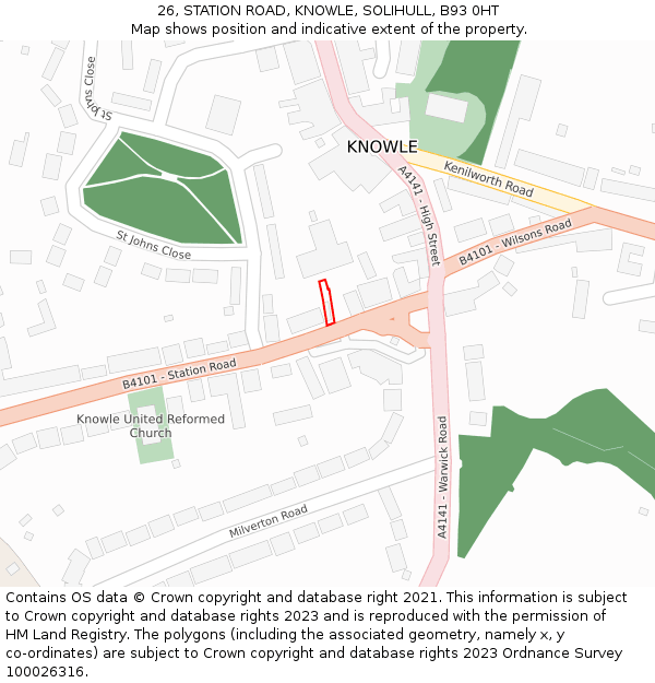 26, STATION ROAD, KNOWLE, SOLIHULL, B93 0HT: Location map and indicative extent of plot