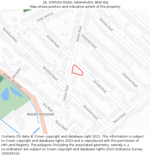 26, STATION ROAD, NEWHAVEN, BN9 0NJ: Location map and indicative extent of plot