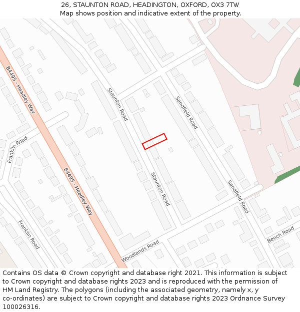 26, STAUNTON ROAD, HEADINGTON, OXFORD, OX3 7TW: Location map and indicative extent of plot