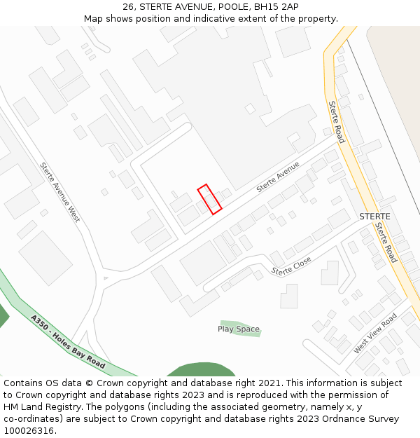 26, STERTE AVENUE, POOLE, BH15 2AP: Location map and indicative extent of plot