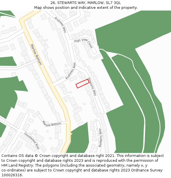 26, STEWARTS WAY, MARLOW, SL7 3QL: Location map and indicative extent of plot